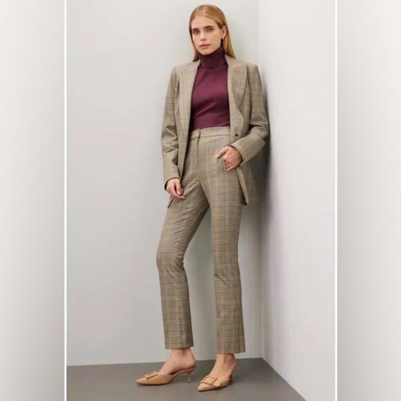 Veronica Beard Arte Brown Plaid Striped Ankle Cropped Trouser Pant Sz 12 - Picture 6 of 11